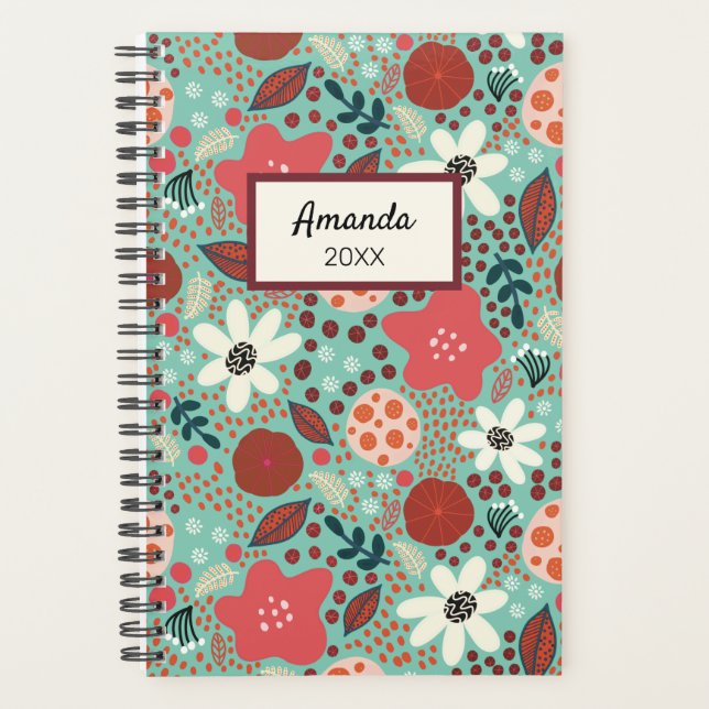 Red and Teal Packed Flowers Planner (Front)
