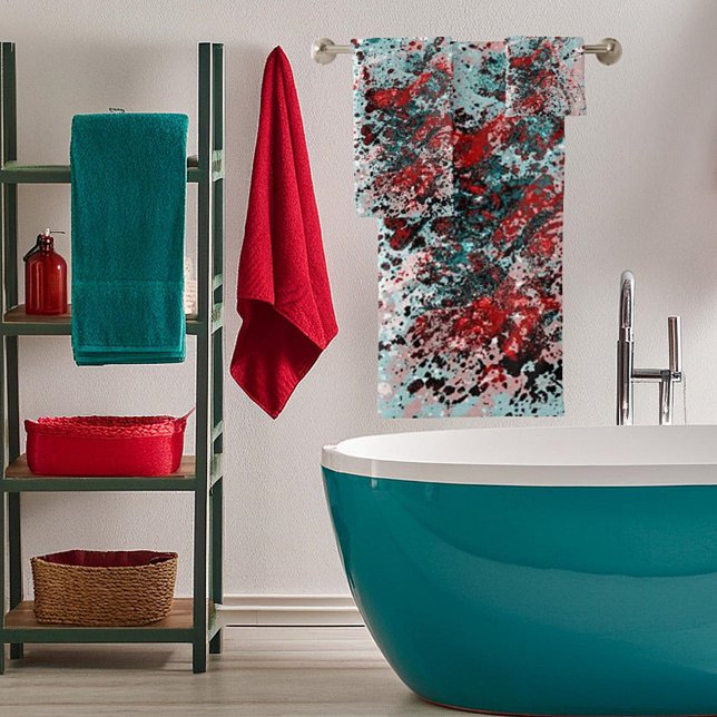 Red and teal splatters bath towel set (Creator Uploaded)