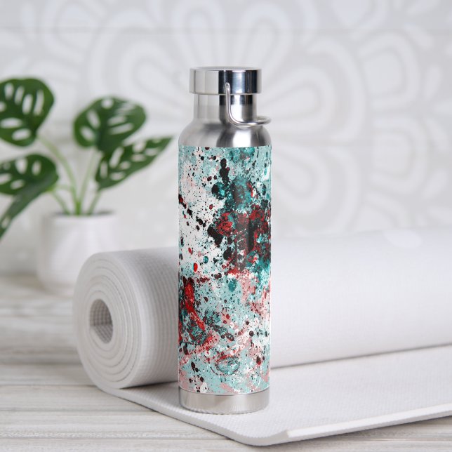 Red and teal splatters water bottle (Yoga)