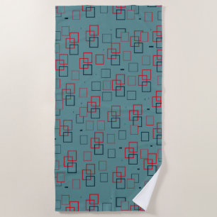 Red and Teal Squared Delight Beach Towel