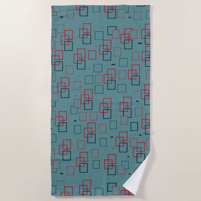 Red and Teal Squared Delight  Beach Towel (Front)