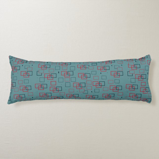Red and Teal Squared Delight Body Pillow (Front)
