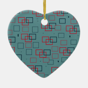 Red and Teal Squared Delight Ceramic Tree Decoration