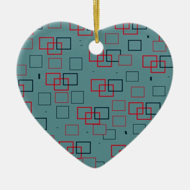 Red and Teal Squared Delight  Ceramic Tree Decoration (Front)