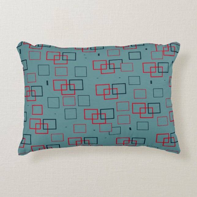 Red and Teal Squared Delight Decorative Cushion (Front)
