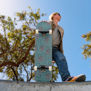 Red and Teal Squared Delight Skateboard