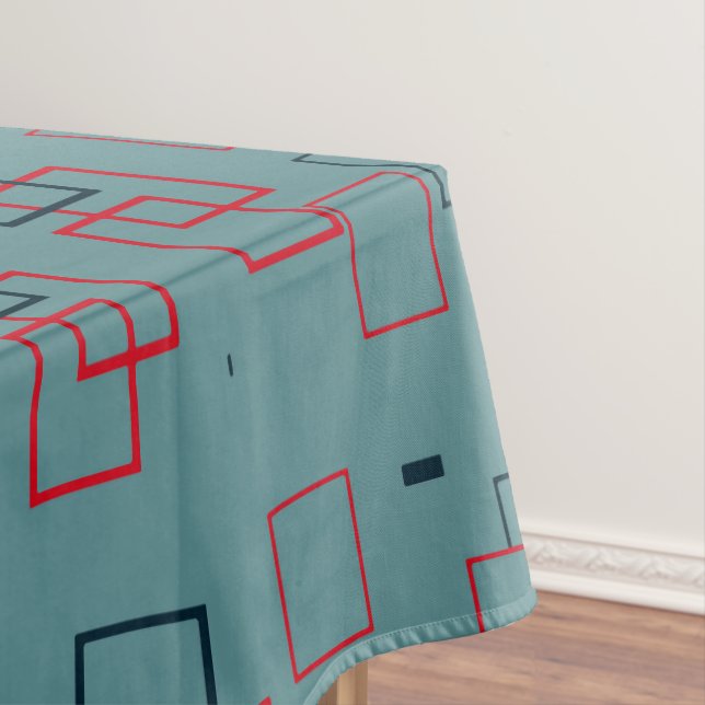 Red and Teal Squared Delight  Tablecloth (In Situ)