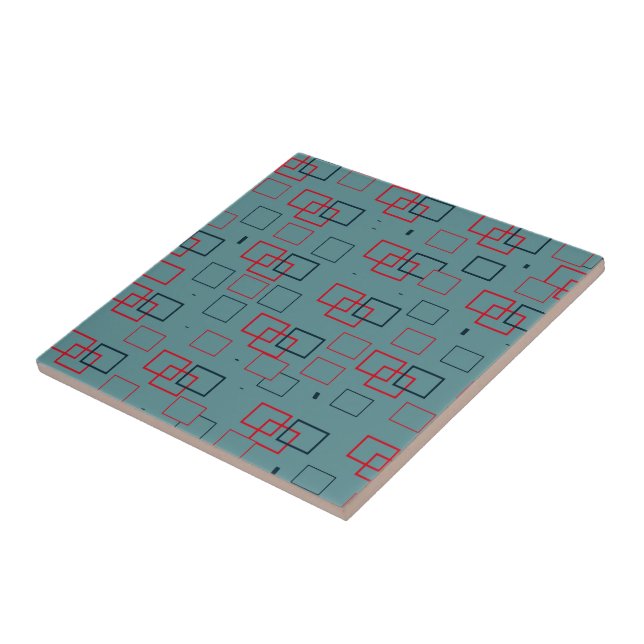 Red and Teal Squared Delight  Tile (Side)