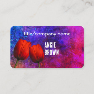  red and tulips vivid colourful paint background   business card