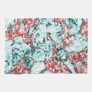 Red and Turquoise Abstract Tea Towel