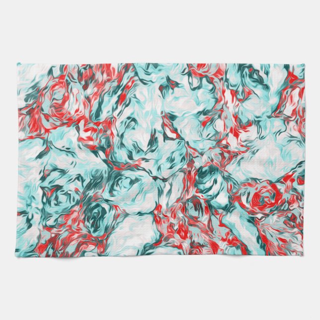 Red and Turquoise Abstract    Tea Towel (Horizontal)