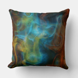 red and turquoise blue smoky Marble abstract Cushion