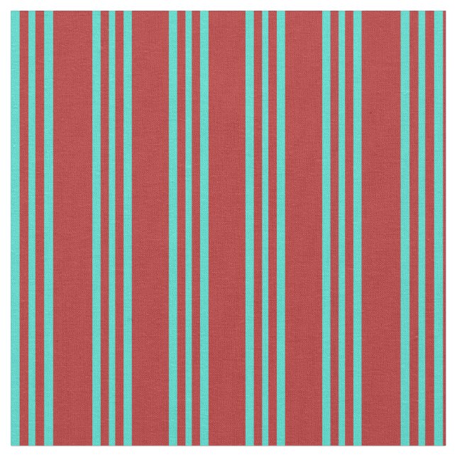 Red and Turquoise Coloured Striped/Lined Pattern Fabric (Close Up)