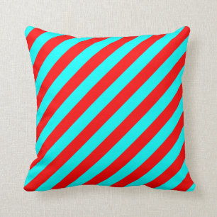 Red and Turquoise Stripes Pattern Pillow