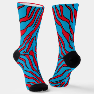 Red And Turquoise Tiger Stripes Animal Print  Socks