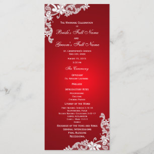 Red and Vintage Floral Lace Wedding Program Programme