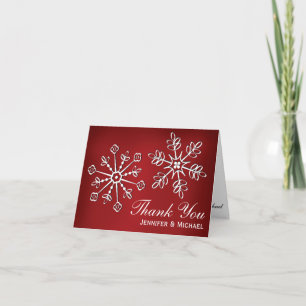 Red and Whi Snowflake Wedding Thank You Note Cards