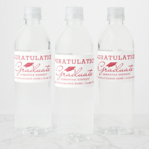 Red And White 2025 Graduate Graduation Party Water Bottle Label