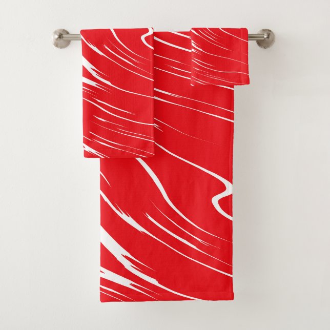 Red and White abstract Bath Towel Set (Insitu)