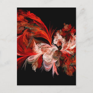 Red and White Abstract Design on Black Postcard