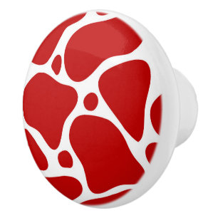 Red and white abstract giraffe pattern ceramic knob