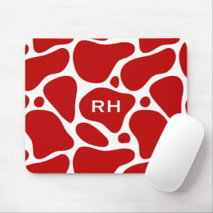 Red and white abstract giraffe pattern mouse mat