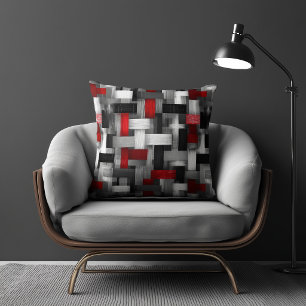 Red and White Abstract Pattern Cushion