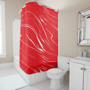 Red and White abstract Shower Curtain