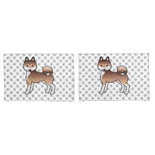 Red And White Alaskan Klee Kai Cute Cartoon Dog Pillowcase