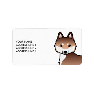 Red And White Alaskan Klee Kai Dog & Custom Text Label