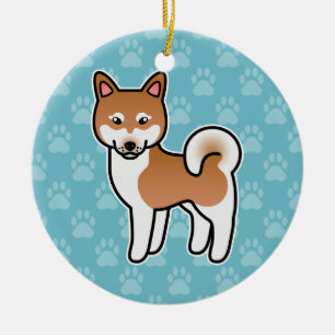 Red And White Alaskan Klee Kai Dog Illustration Ceramic Tree Decoration