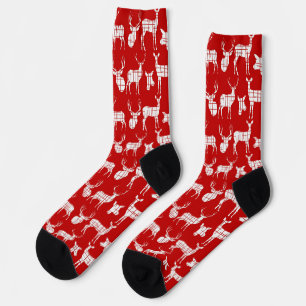 Red and White All Over Deer Socks