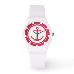 Red and White Anchor Nautical Watch