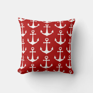 Red and White Anchor Pattern Nautical Boat Pool Cushion
