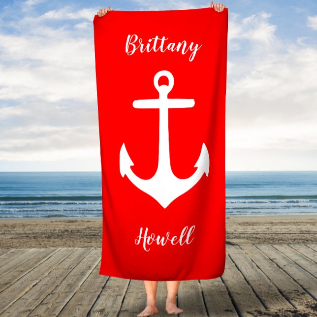 Red and White Anchor Personalised Script Towel (Creator Uploaded)