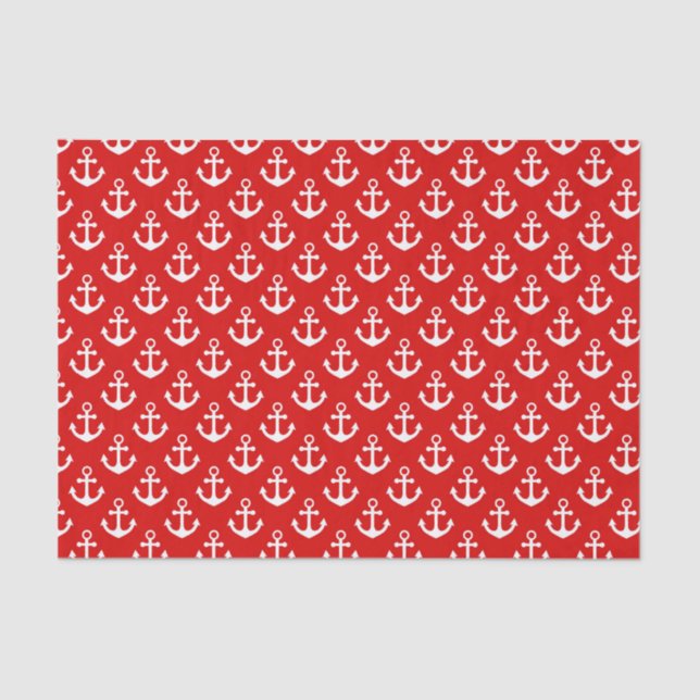 Red and White Anchors Nautical Pattern Tissue Paper (Front)
