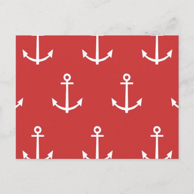 Red and White Anchors Pattern 1 Postcard (Front)