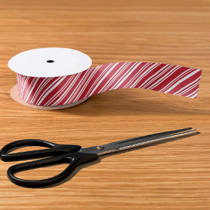 Red and White Angled Peppermint Stripe Ribbon Satin Ribbon