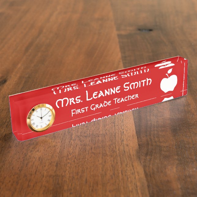 Red and White Apple Teacher Nameplate (Side)