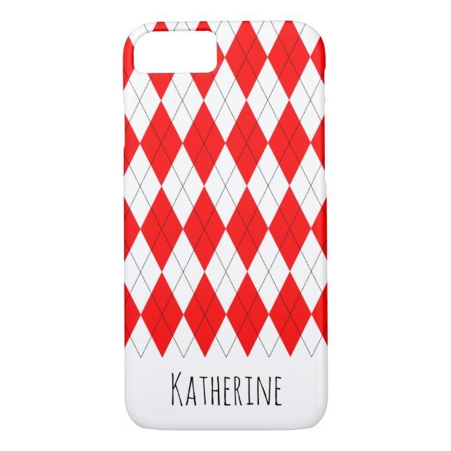 Red and White Argyle Pattern iPhone 7/8 Case (Back)