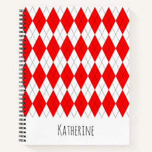 Red and White Argyle Pattern Notebook