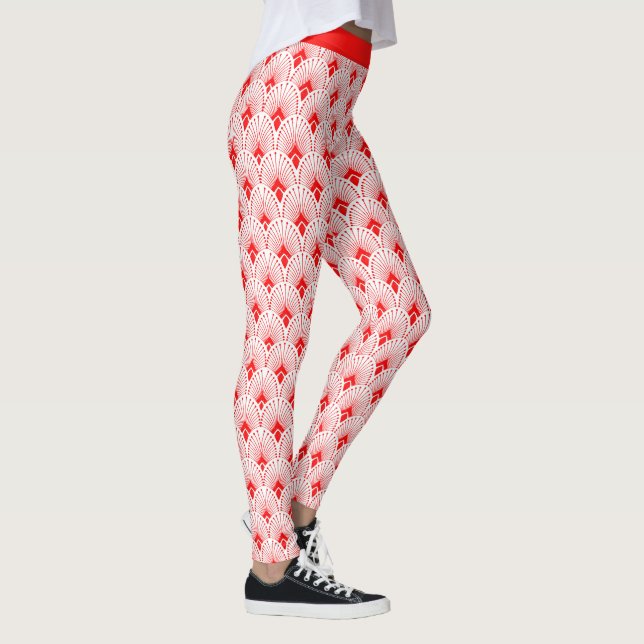 Red and white Art Deco pattern Leggings (Right)