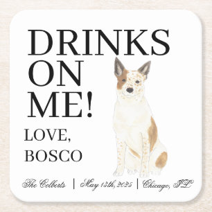 Red and White Australian Cattledog Heeler Wedding Square Paper Coaster