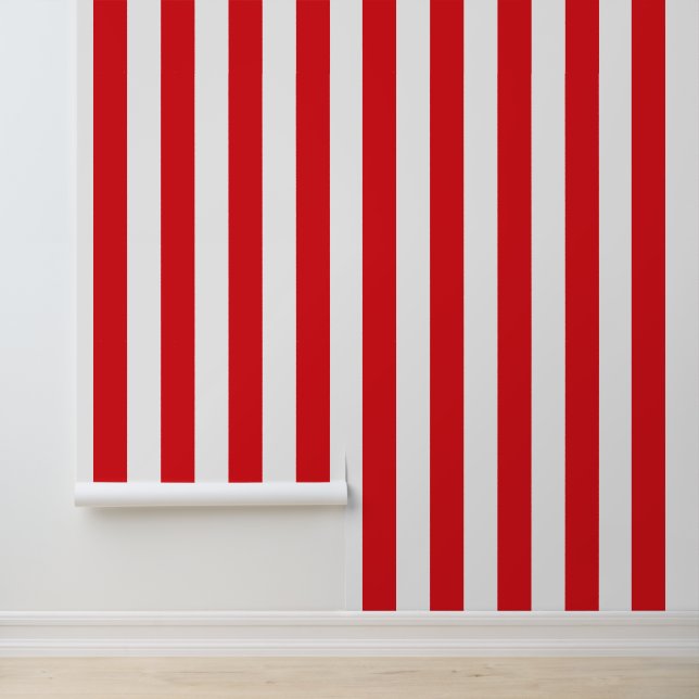 Red and White Barbershop Stripe Pattern Wallpaper (Application)