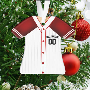 Red and White Baseball Jersey Ornament