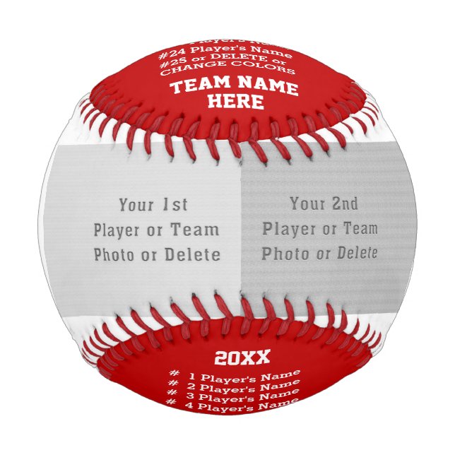 Red and White, Baseball with Photo, Personalised (Front)