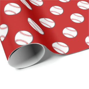 Red and White Baseballs   Any Background Colour Wrapping Paper