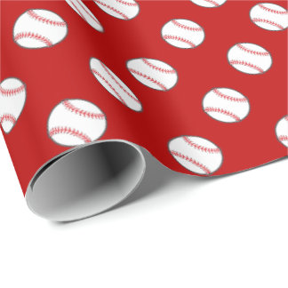 Red and White Baseballs | Any Background Colour Wrapping Paper