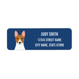 Red and White Basenji Dark Blue Address Label