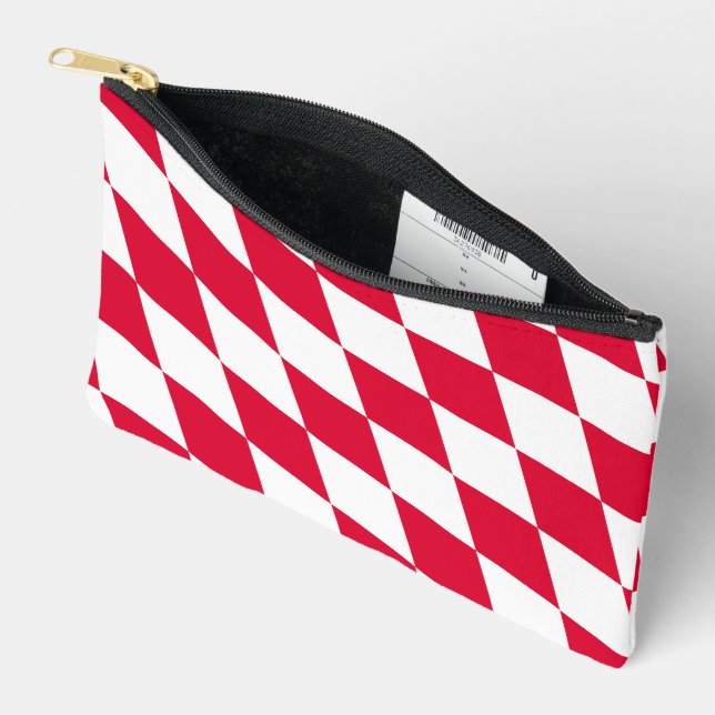 Red and White Bavaria Diamond Flag Pattern Accessory Pouch (Open)